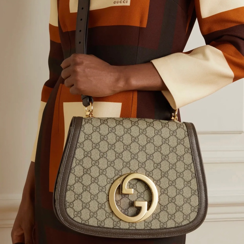 GG Supreme Monogram Textured Dollar Calfskin Web Medium Blondie